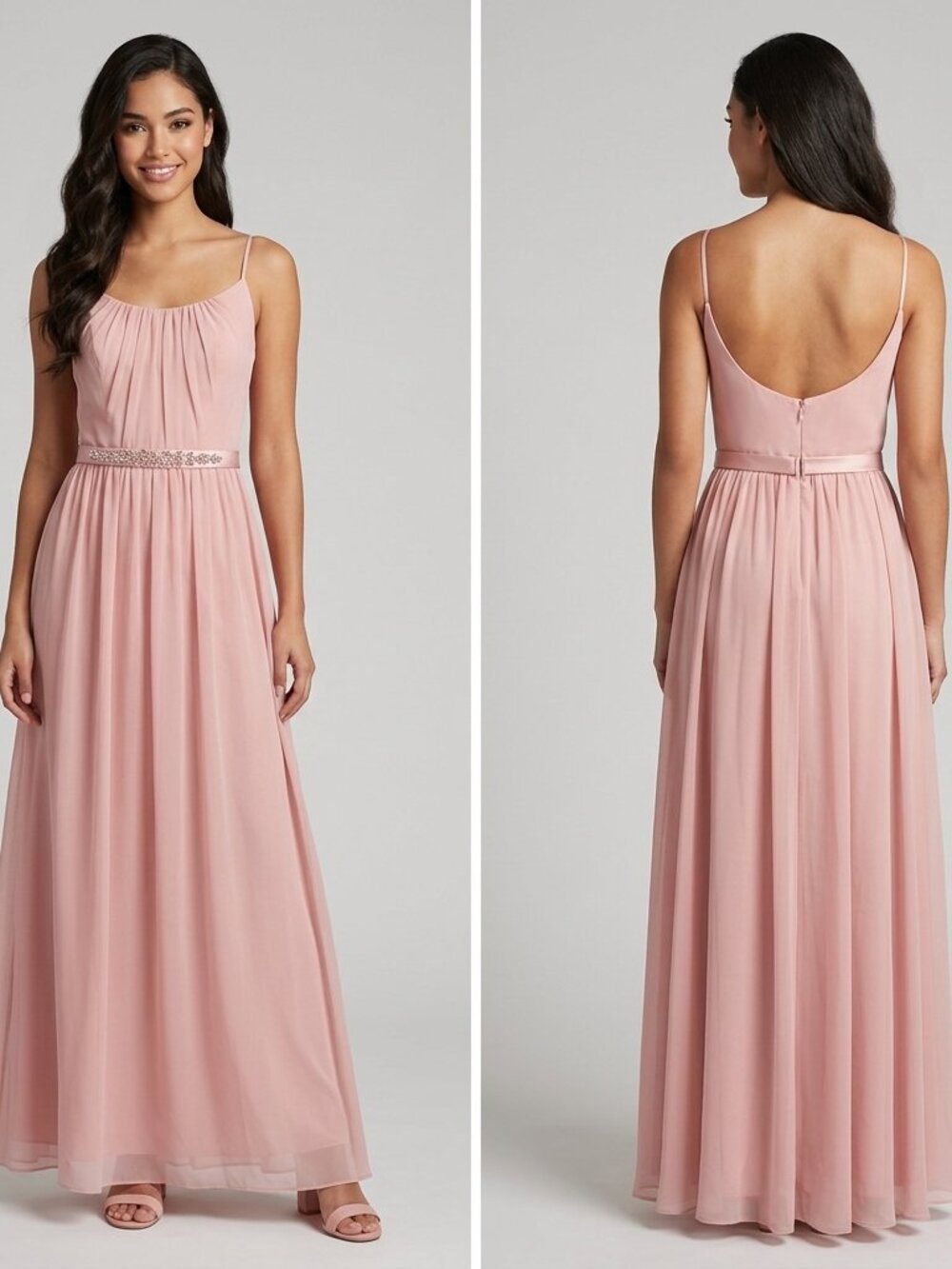Lela Rose Bridesmaid Dress Size 14 Rose Pink Chiffon Gown Beaded Waist LR214